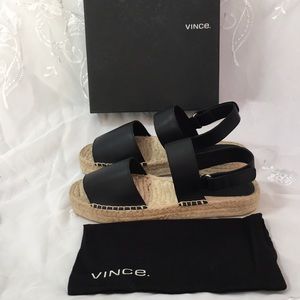 New Vince Emilia Black Lea Espadrille Platform 11